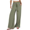 Akklian Women's Summer Cotton Linen Wide Leg Pants Drawstring High Waisted Palazzo Pants Flowy Beach Trousers with Pockets view 1