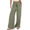 Akklian Women's Summer Cotton Linen Wide Leg Pants Drawstring High Waisted Palazzo Pants Flowy Beach Trousers with Pockets view 2