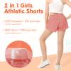 QooNoo Girls Athletic Shorts with Zipper Pocket Lightweight Elastic Waist Running Shorts for Teen Girls Kids Active Sports (Pink,Medium) view 2