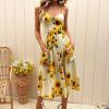 Prime of Day 2024 Sundresses for Women Trendy 2024 Plus Size Maxi Dresses V Neck Summer Womens Cocktail Dresses 2024 Spring V Neck Floral Dress Summer of Today Prime Clearance Beige view 3