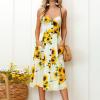 Prime of Day 2024 Sundresses for Women Trendy 2024 Plus Size Maxi Dresses V Neck Summer Womens Cocktail Dresses 2024 Spring V Neck Floral Dress Summer of Today Prime Clearance Beige view 4