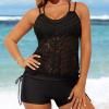 Women's Lace Blouson Tankini Swimsuits Vintage Two Piece Bathing Suits Sports Tankini Sets Athleitc Bikini Swimwear Black view 2