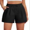 Feiersi Womens Casual Elastic Waist Wide Leg Suit Tailored Shorts Summer Dressy Work Shorts with Pockets(Black,XX-Large) view 1