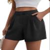 Feiersi Womens Casual Elastic Waist Wide Leg Suit Tailored Shorts Summer Dressy Work Shorts with Pockets(Black,XX-Large) view 2