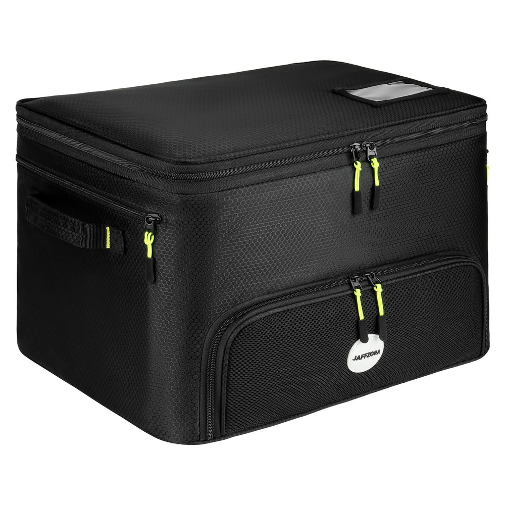 Jaffzora Golf Trunk Organizer, 2 Layers Golf Accessories Bag for Men, Waterproof Car Golf Storage Organizer with Compartment for 2 Pairs of Shoes, Golf Gifts for Men Women, Black