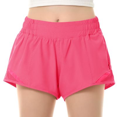 QooNoo Girls Athletic Shorts with Zipper Pocket Lightweight Elastic Waist Running Shorts for Teen Girls Kids Active Sports (Rose Red,X-Large)