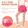 QooNoo Girls Athletic Shorts with Zipper Pocket Lightweight Elastic Waist Running Shorts for Teen Girls Kids Active Sports (Rose Red,X-Large) view 2