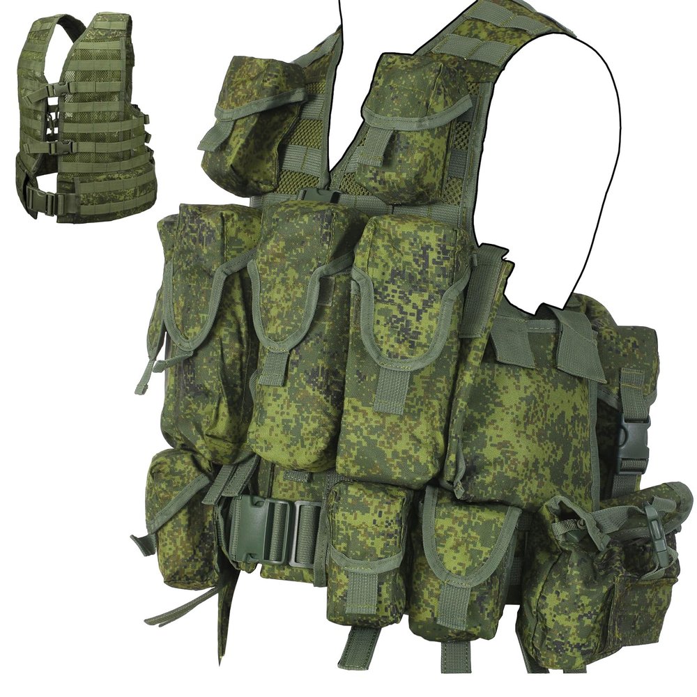 Cilbmua Replica Russia Tactical Vest,Molle Outdoor Vest with Detachable Pouches,EMR Green Camo Hunting Vest
