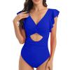 Uillui Women's Tummy Control Swimsuits Ruffled Sleeveless Slimming Cute One Piece Bathing Suit Twist V Neck Cutout Swimwear view 1