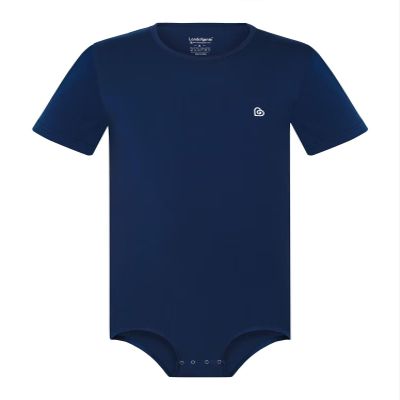 Landofgenie Adult Onesie for Men One Piece Pajama Tops Crotch Snaps Bodysuit Short Sleeve Romper Navy Blue 3XL