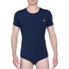 Landofgenie Adult Onesie for Men One Piece Pajama Tops Crotch Snaps Bodysuit Short Sleeve Romper Navy Blue 3XL view 3