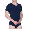 Landofgenie Adult Onesie for Men One Piece Pajama Tops Crotch Snaps Bodysuit Short Sleeve Romper Navy Blue 3XL view 4