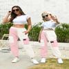 AOWKULAE Women Cargo Pants, Drawstring Elastic Waist Loose Tapered Cargo Jogger Pants with Multi Pockets for Women, Z-White Pink, Small view 2