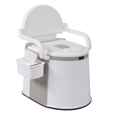Videys Portable Toilet Outdoor Commode - Back & Handrail Design Commode with 5 Gallon Bucket Inner & Paper Holder, Camping RV Travel Toilet for Adult Kids, normal, white