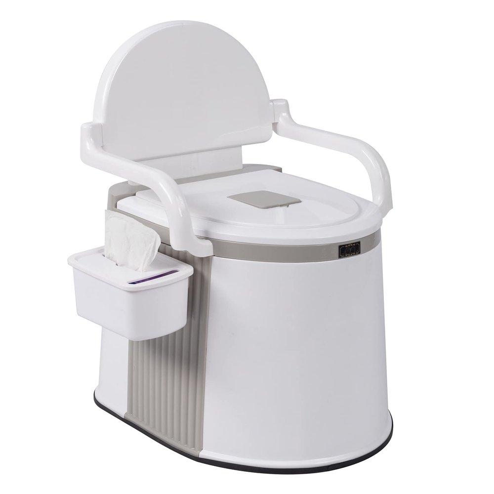 Videys Portable Toilet Outdoor Commode - Back & Handrail Design Commode with 5 Gallon Bucket Inner & Paper Holder, Camping RV Travel Toilet for Adult Kids, normal, white