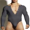 Manyakai Mens Deep V Neck Leotard Gym Sport Dance Romper Long Sleeve Slim Fit Undershirts Shapewear Grey XX-Large view 2