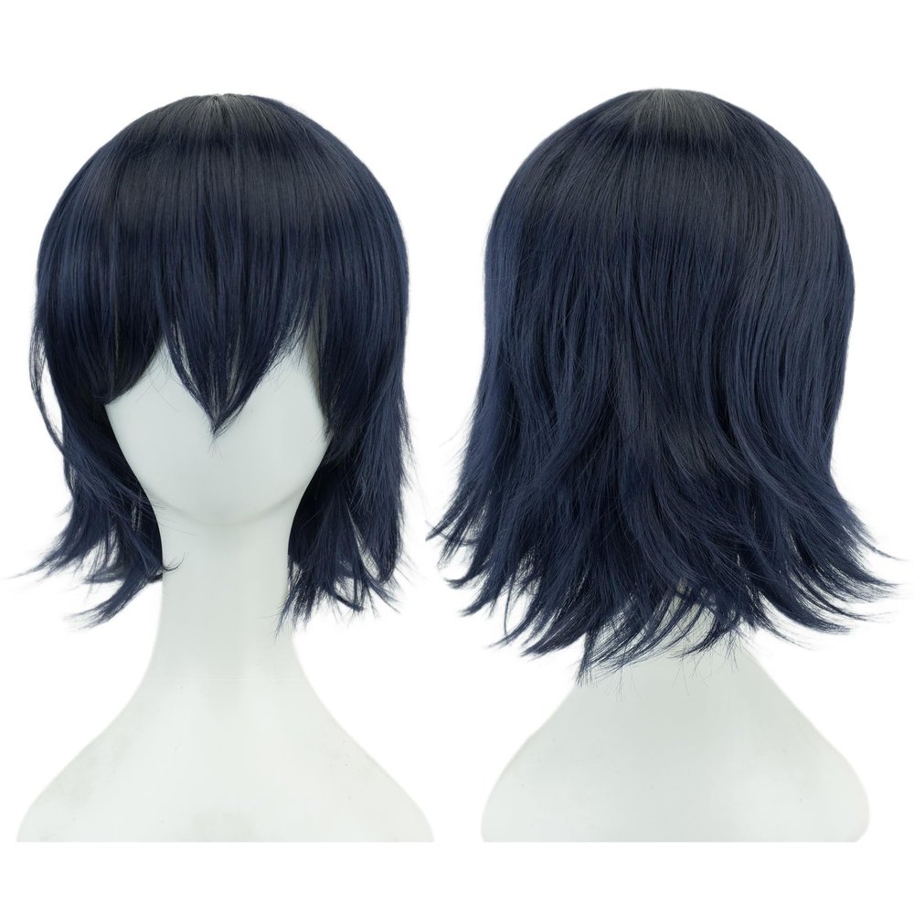 IMISSU Unisex Short Cosplay Hair Party Wig with Bangs Halloween Costume Wigs (Dark Blue)