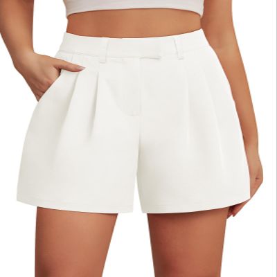 Feiersi Womens Casual Elastic Waist Wide Leg Suit Tailored Shorts Summer Dressy Work Shorts with Pockets(White,XX-Large)