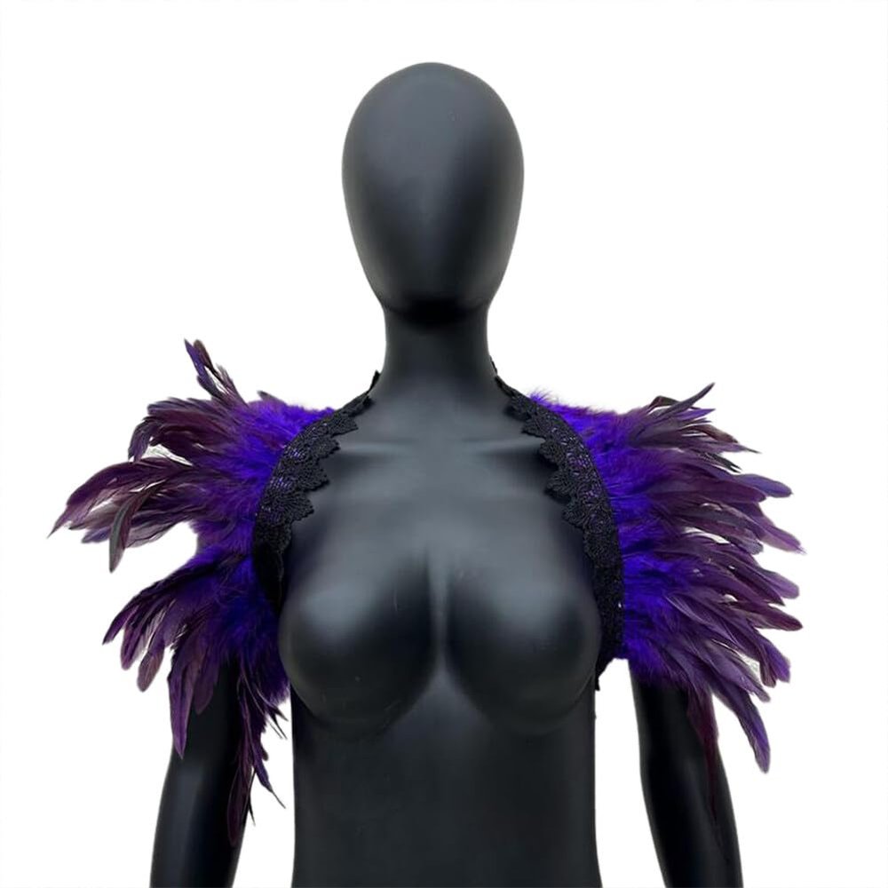 Ihreesy Women's Feather Stole Shawl, Natural Gothic Shrug Cape for Halloween Costume Cosplay, Purple