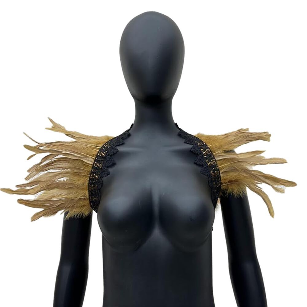 iheresy Women's Feather Stole Shawl, Natural Feather Cape for Gothic Style, Halloween Costume, Cosplay, Pure Light Brown