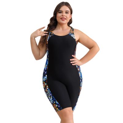 IDOPIP Plus Size One Piece Swimsuit for Women Tummy Control Bathing Suit Sleeveless Floral Print Rash Guard UPF 50+ Sun Protection Zipper Surfing Swimwear Athletic Beachwear Black - Sunflower XL