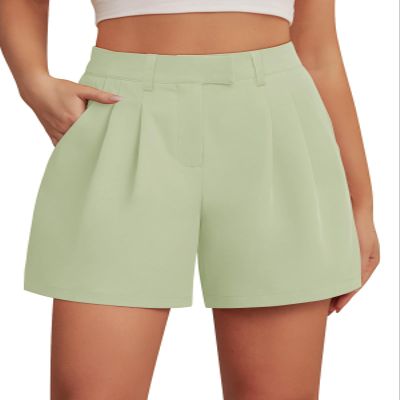 Feiersi Womens Casual Elastic Waist Wide Leg Suit Tailored Shorts Summer Dressy Work Shorts with Pockets(Light Green,X-Large)