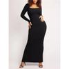 JEKE-DG Womens Square Neck Sweater Dress Long Sleeve Casual Long Dress Fall Casual Ribbed Bodycon Maxi Dresses (Medium,Black) view 2