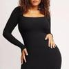 JEKE-DG Womens Square Neck Sweater Dress Long Sleeve Casual Long Dress Fall Casual Ribbed Bodycon Maxi Dresses (Medium,Black) view 3