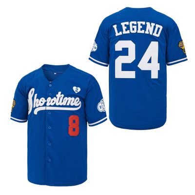PERC30 Men's Showtime 8-24 Legend 90s Hip Hop Baseball Jersey Stitched for Memorial Day (Dark Blue,Small)