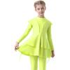 IBAKOM Islamic Modest Swimsuit for Girls Full Body Pleated Skirt Rash Guard Shirt Elastic Legging with Hijab Toddler Muslim Burkini Long Sleeve Three Pieces Bathing Suit Neon Yellow 18-24 Months view 4