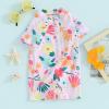 Hnyenmcko Infant Baby Boy Girls Rash Guard Swimsuit Short Sleeve Zipper Bathing Suit Toddler One Piece Swimwear Sunsuit (Floral-Pink, 18-24 Months) view 3