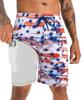 APTRO 2 in 1 Men's Swim Trunks 9" with Zipper Pockets Bathing Suit Built-in Board Shorts Swimwear Long Shorts Flag 3X view 1