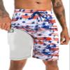 APTRO 2 in 1 Men's Swim Trunks 9" with Zipper Pockets Bathing Suit Built-in Board Shorts Swimwear Long Shorts Flag M view 1