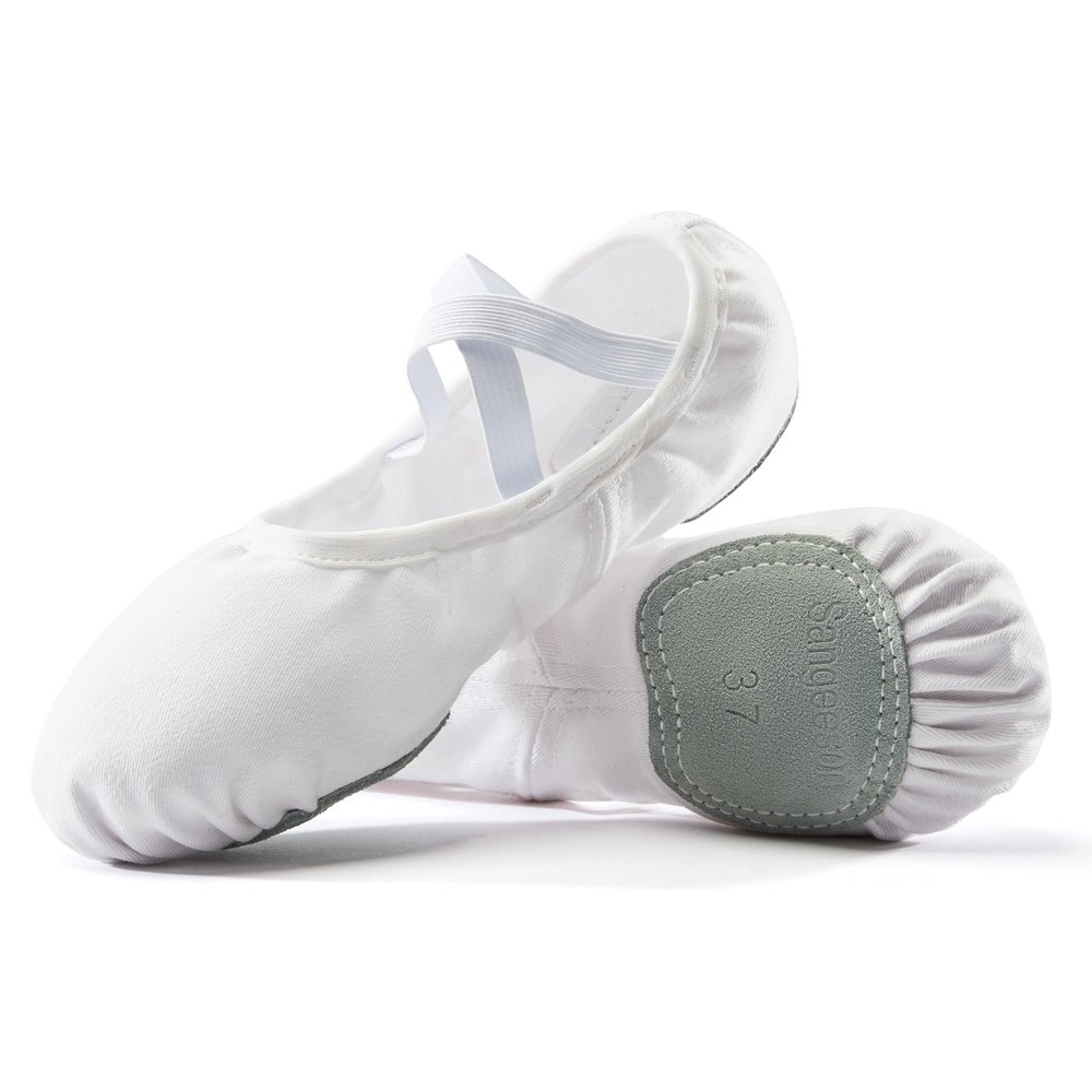 Dance Women's Ballet Shoes Stretch Canvas Dance Slippers Split Sole for Girls/Adult, Size 6.5, White