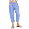 Womens Mid Rise Cargo Pants with Pockets Women's Cotton Linen Floral Printed Pants Casual Elastic Waist Crop Trousers with Pockets Khaki X-Large view 1