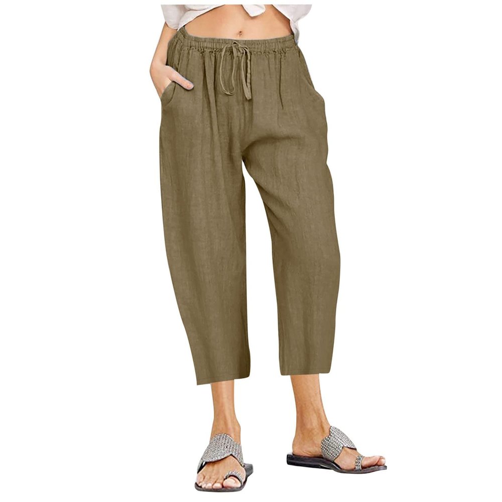 Generic Womens Cargo Pants Petite Length Women's Summer Linen Wide Leg Flowy Palazzo Pants Casual High Waisted Loose Trousers with Pockets Daily Lightning Prime Today Only Khaki X-Large, Brown