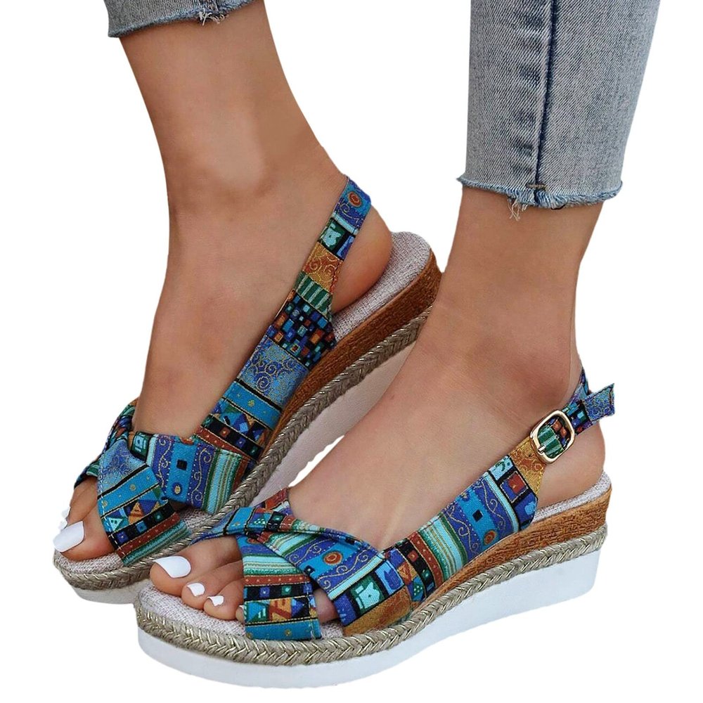 NineFit Basics Womens Wedge Sandals Mid Heel Espadrilles Wedges Platform Sandals for Women Dressy Summer Comfortable Orthopedic Sandals Strappy Sandals for Women Walking Sandals Casual, 8.5, Blue-e