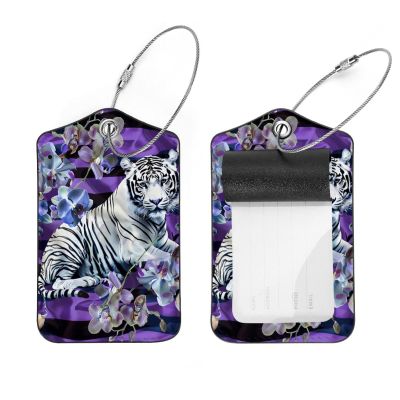 2-Pc,Luggage Tag,Bag Tags for Luggage,Travel Suitcase Tags,White Tigers Flowers Purple