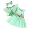 IBTOM CASTLE Toddler Baby Girls Dress and Cardigan Set: Princess Tulle Tutu Dress Floral Flutter Sleeve Knit Shrug Cardigan Short Coat with Headband 3PCS Birthday Photoshoot Clothes Green 6-9 Months view 1
