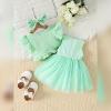 IBTOM CASTLE Toddler Baby Girls Dress and Cardigan Set: Princess Tulle Tutu Dress Floral Flutter Sleeve Knit Shrug Cardigan Short Coat with Headband 3PCS Birthday Photoshoot Clothes Green 6-9 Months view 2