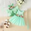 IBTOM CASTLE Toddler Baby Girls Dress and Cardigan Set: Princess Tulle Tutu Dress Floral Flutter Sleeve Knit Shrug Cardigan Short Coat with Headband 3PCS Birthday Photoshoot Clothes Green 6-9 Months view 3