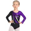 ODASDO Gymnastics Leotards for Girls Long Sleeve Biketards Shiny Metallic Sparkle One-piece Bodysuit Kids Unitard Tumbling Ballet Dance Outfit Teens Dancewear Toddlers Activewear Purple 8-9 Years view 1