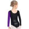 ODASDO Gymnastics Leotards for Girls Long Sleeve Biketards Shiny Metallic Sparkle One-piece Bodysuit Kids Unitard Tumbling Ballet Dance Outfit Teens Dancewear Toddlers Activewear Purple 8-9 Years view 2