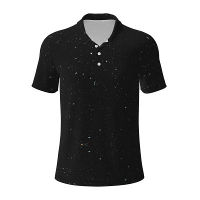 quopvn Black Glitter Print Mens Polo Shirts Suitable for Casual & Formal Occasions, Medium