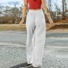 NineFit Basics Womens Cargo Pants Mid Rise Stretch Women's Elastic High Waist Light Weight Loose Casual Wide Leg Trousers Long Pants with Pocket Todays Daily Deals Today 2024 Clearance White Small, X-Large view 3