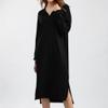 JEKE-DG Women V Neck Slit Dresses Long Sleeve Fall Sweater Dress Casual Knit Sweaters Winter Maxi Dress (Medium,Black) view 2