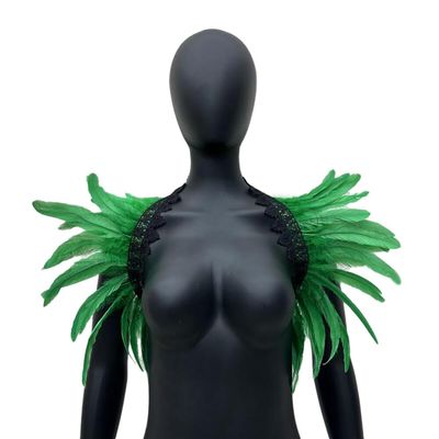 ihreesy Women's Feather Stole Shawl,Natural Feather Shawl Gothic Feather Shrug Cape Shawls Feather Cape for Halloween Costume Cosplay,Pure Dark Green