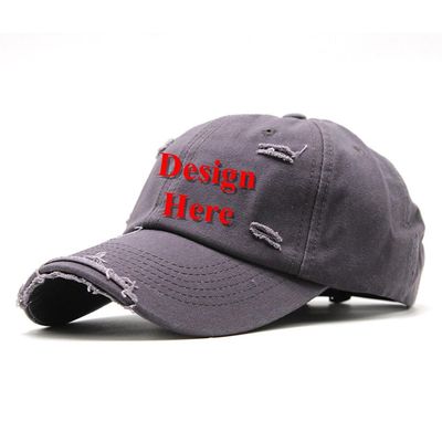 Unisex Distressed Rip Torn Washed Cotton Custom Baseball Cap Adjustable (Print, Grey)
