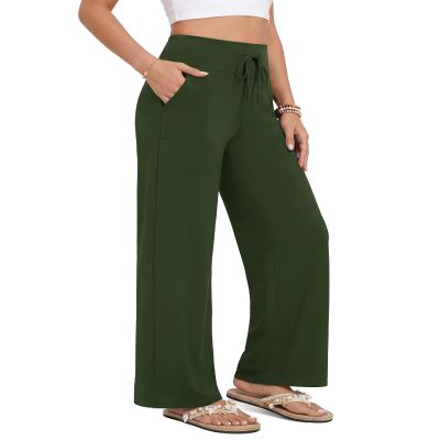 ZOOSIXX Lounge Pants Women - Wide Leg Pants Business Casual Flowy Palazzo Trousers Fashion Clothing Boho Summer Vacation Outfits Beach Pant Outfits Work Olive