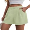 Feiersi Womens Casual Elastic Waist Wide Leg Suit Tailored Shorts Summer Dressy Work Shorts with Pockets(Light Green,Large) view 2
